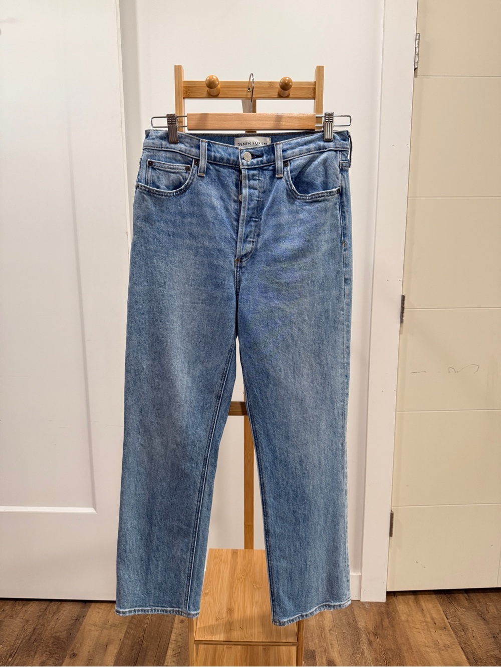 Denim Forum The Arlo High Rise Straight 28L Straight Leg Jeans in Blue Waist 28